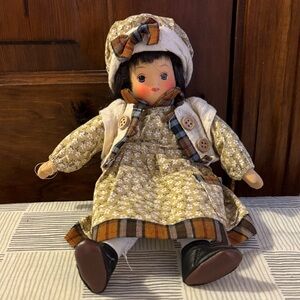 Charming Brown and Cream Doll with Hat and Dress